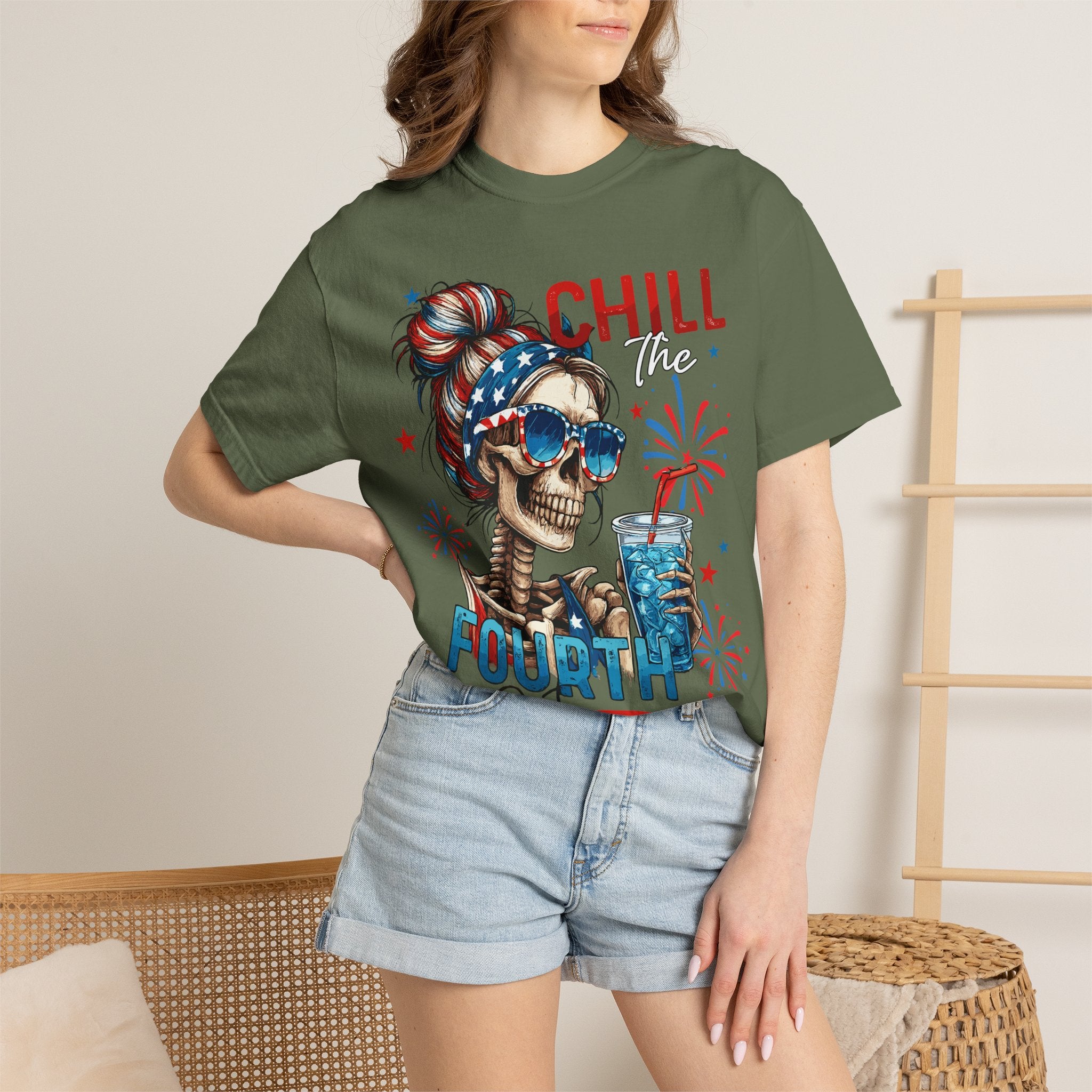 Chill Time Fourth Out skull with stars sunglasses T