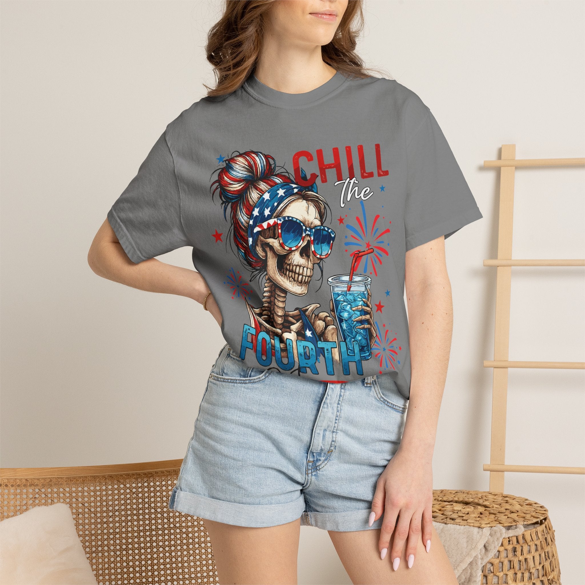 Chill Time Fourth Out skull with stars sunglasses T