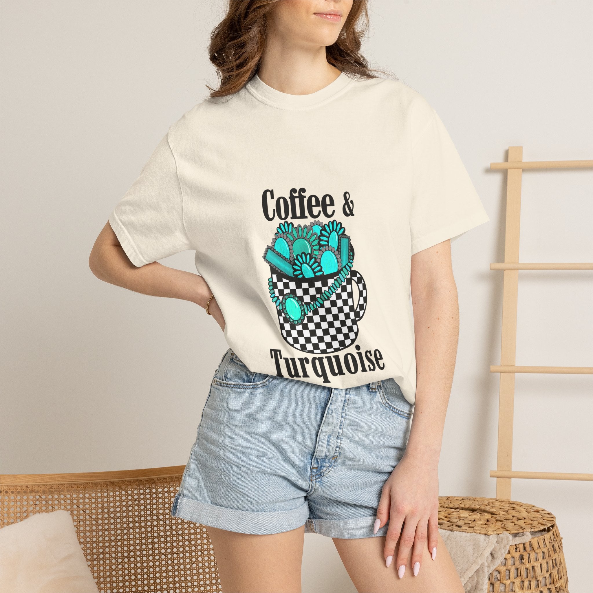Coffee & Turquoise/ Checkered Mug