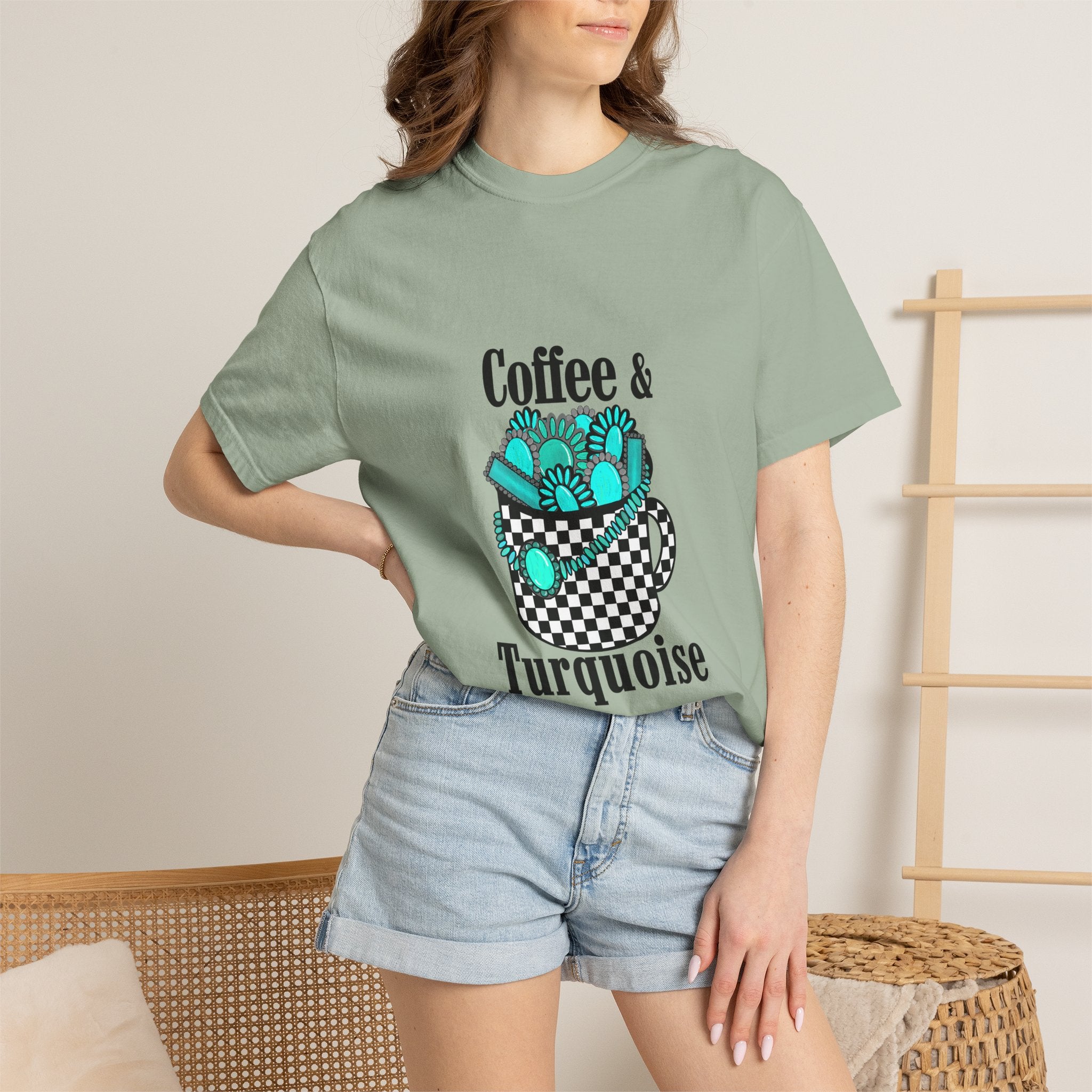 Coffee & Turquoise/ Checkered Mug