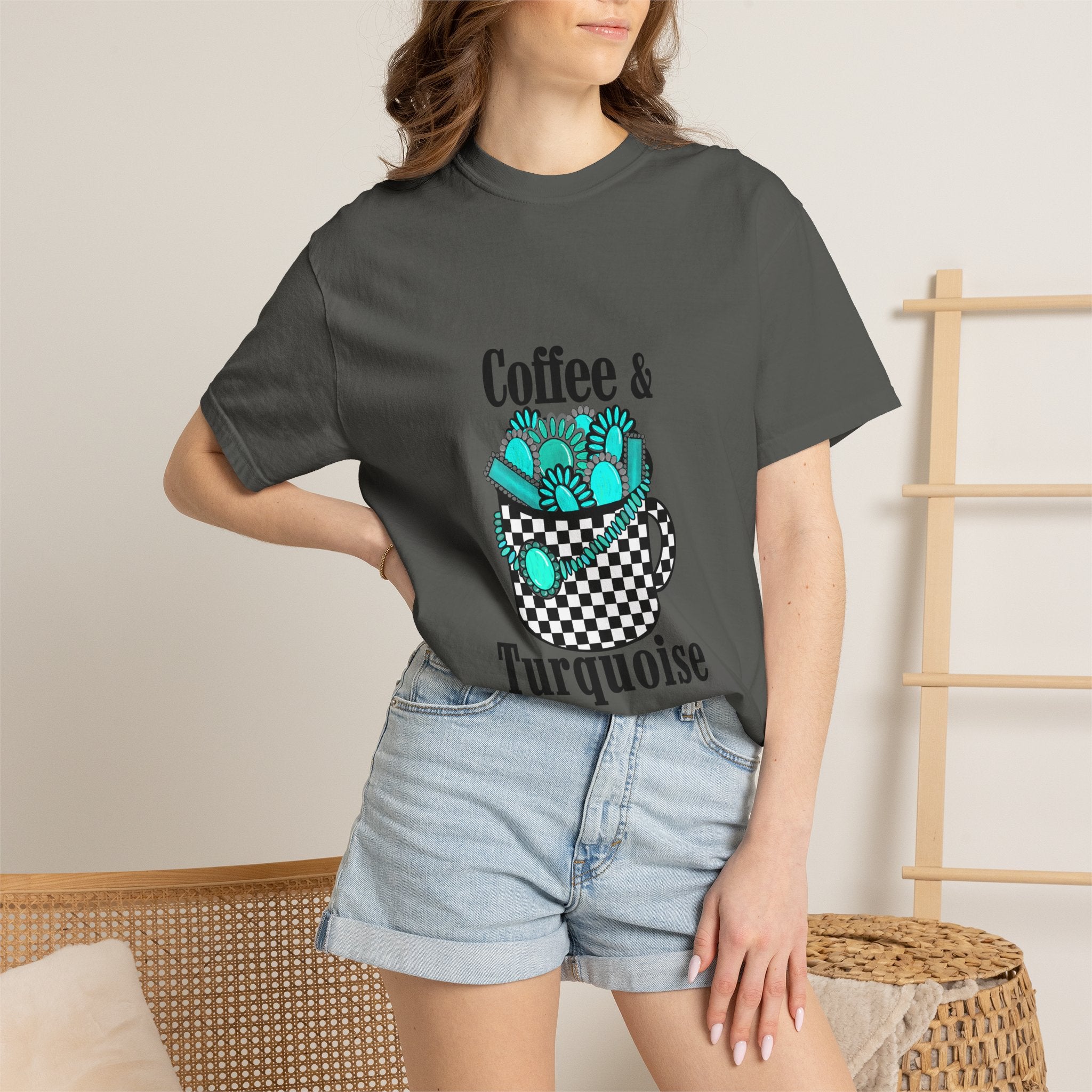Coffee & Turquoise/ Checkered Mug