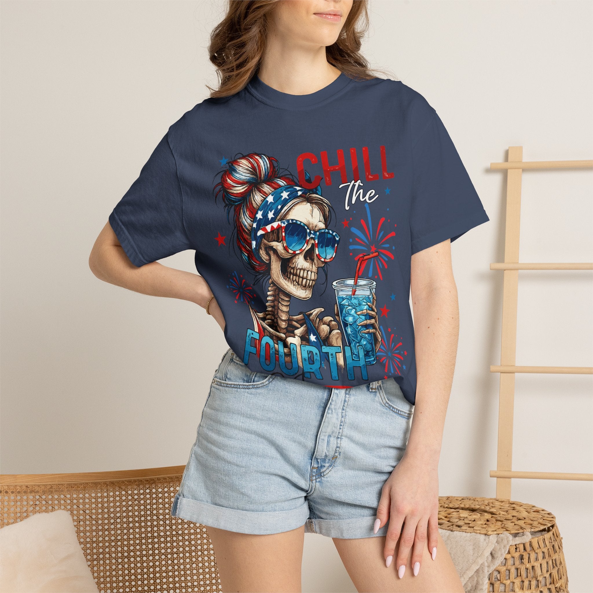 Chill Time Fourth Out skull with stars sunglasses T