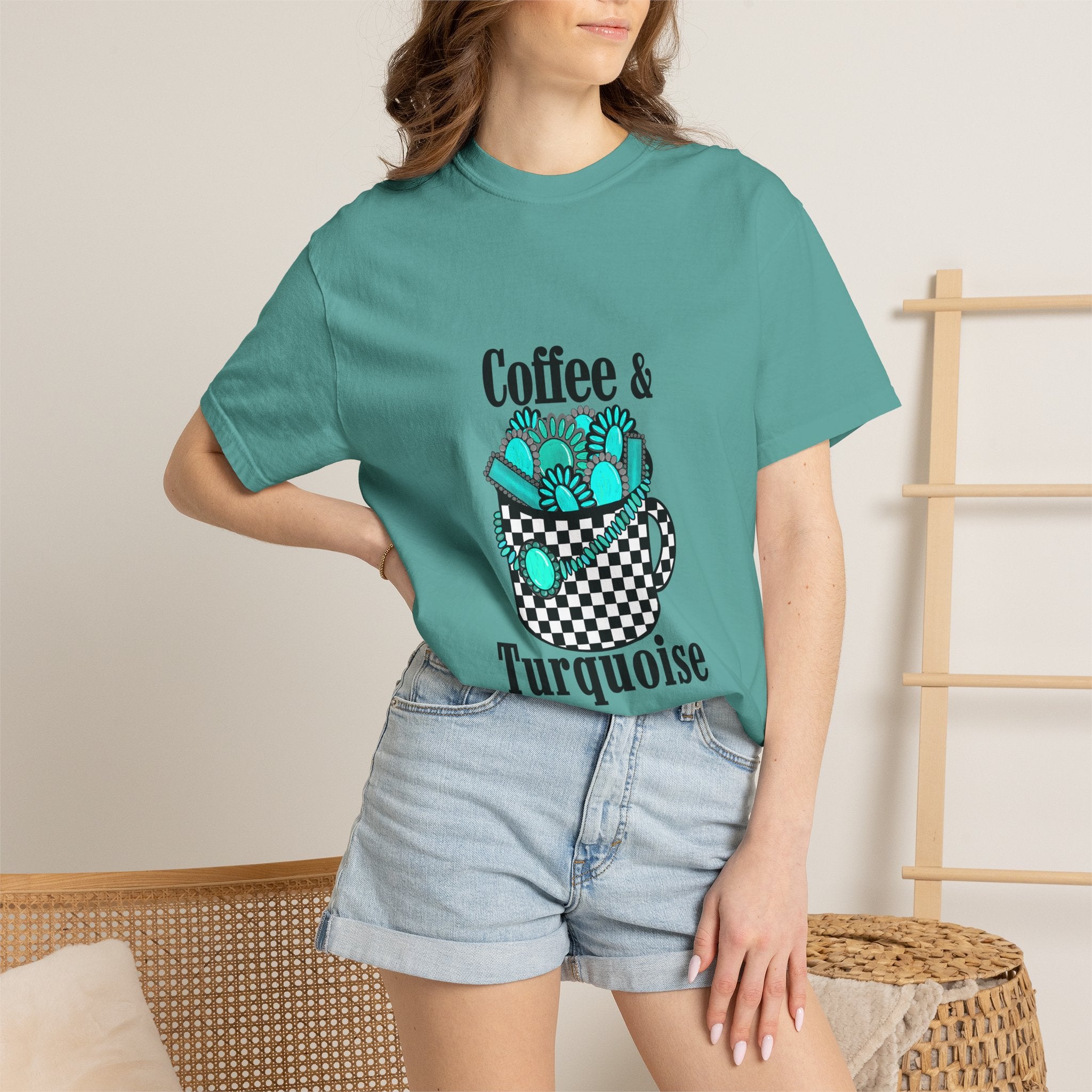 Coffee & Turquoise/ Checkered Mug