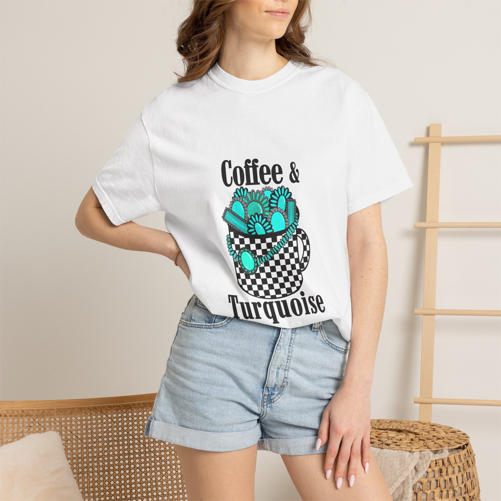 Coffee & Turquoise/ Checkered Mug