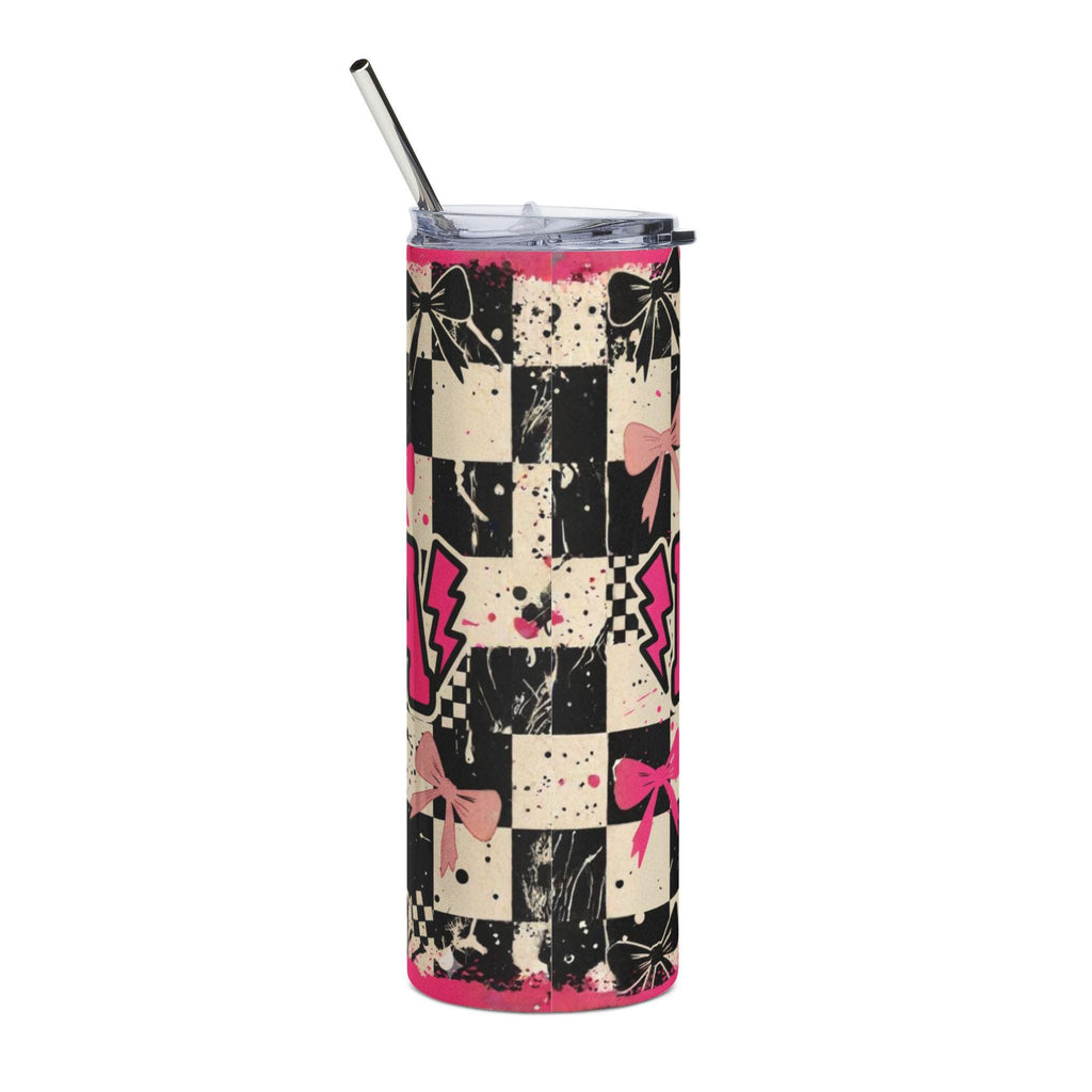 Pink Checkerboard Bow Mam Tumbler | 20oz Stainless Steel Tumbler