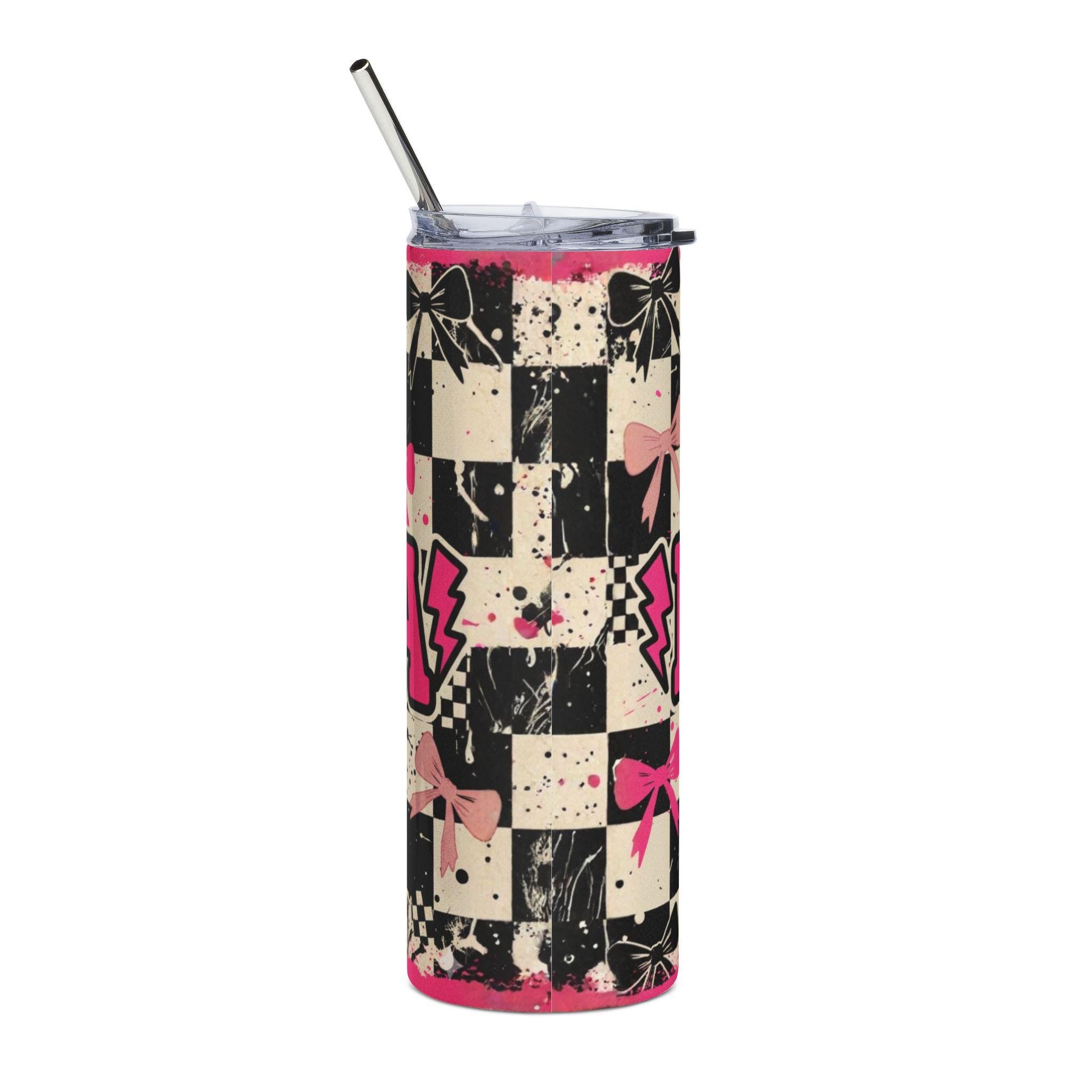 Pink Checkerboard Bow Mam Tumbler | 20oz Stainless Steel Tumbler