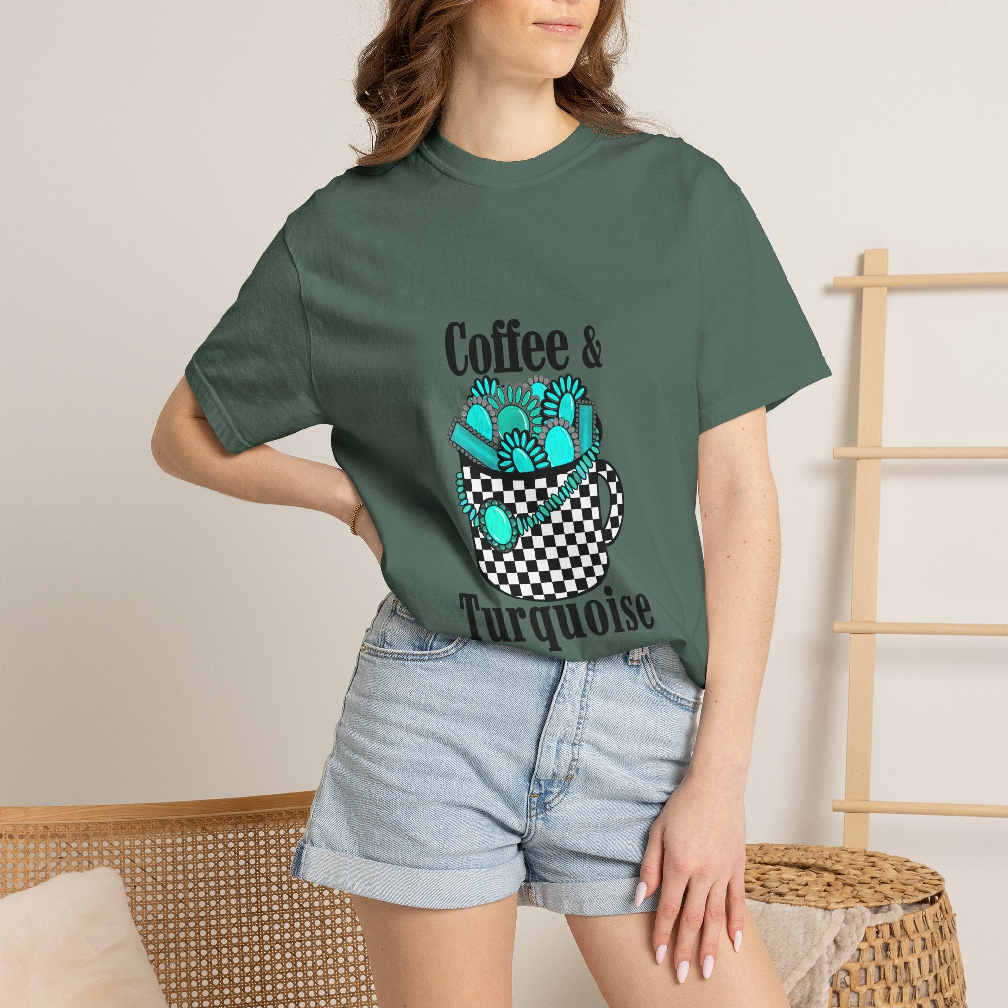Coffee & Turquoise/ Checkered Mug