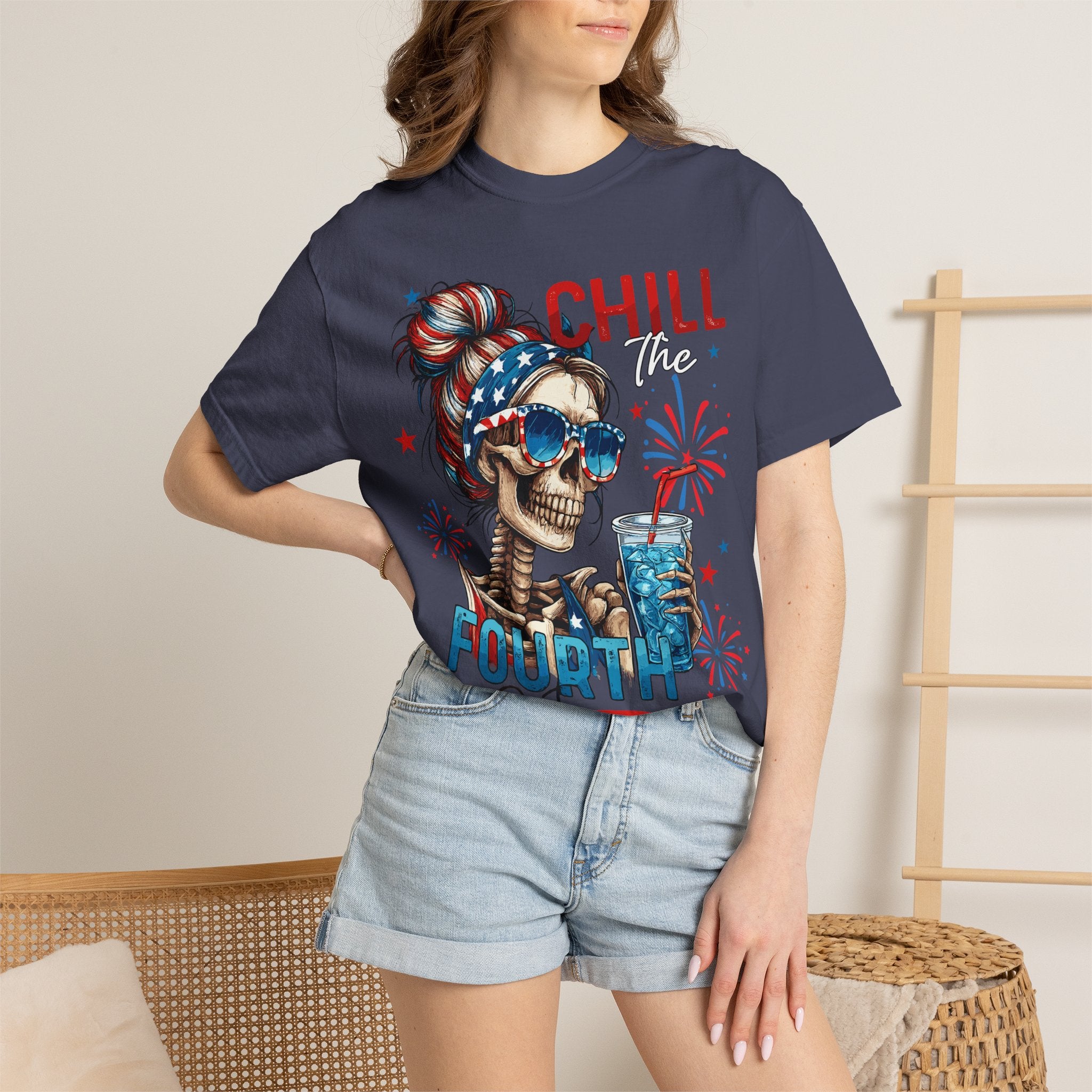 Chill Time Fourth Out skull with stars sunglasses T