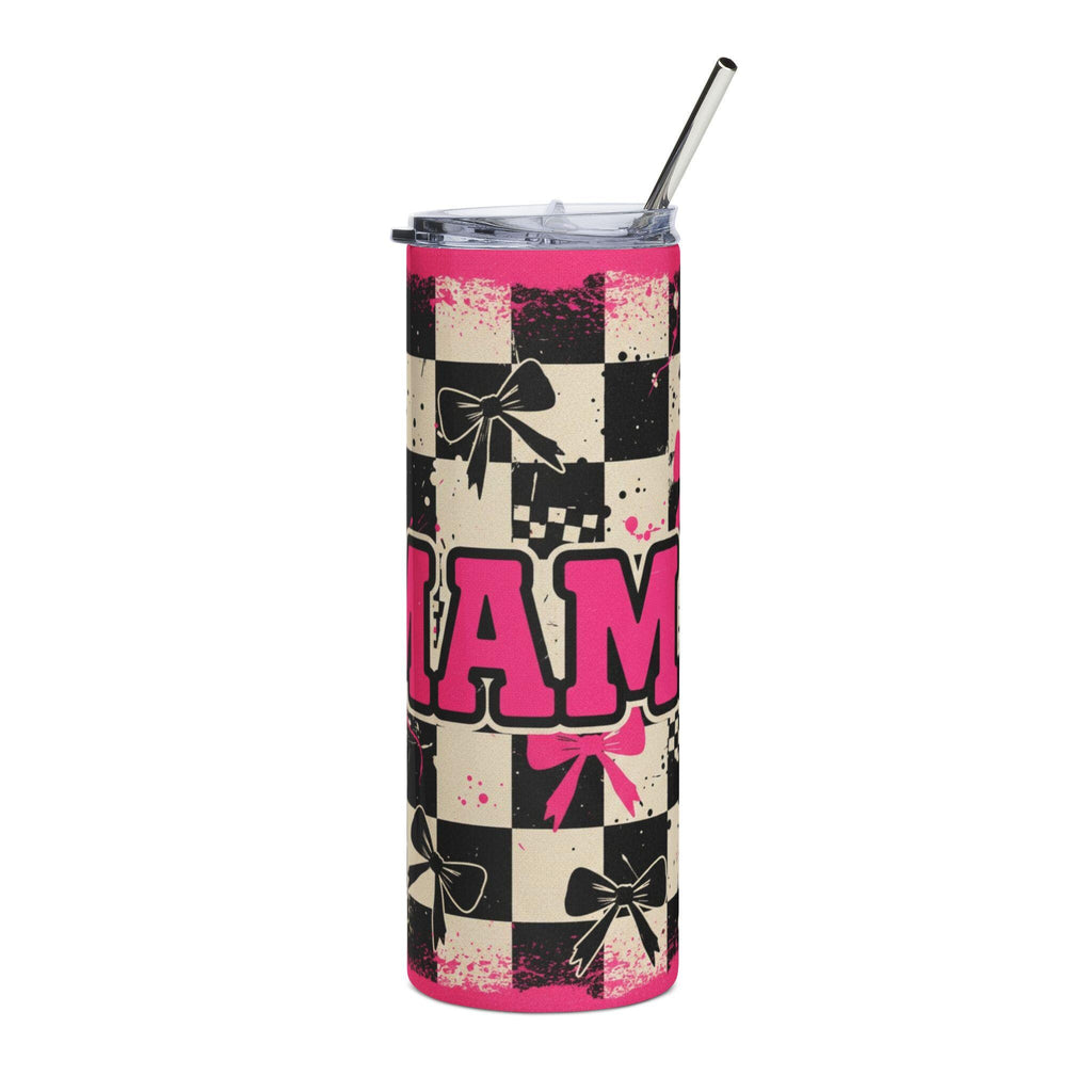 Pink Checkerboard Bow Mam Tumbler | 20oz Stainless Steel Tumbler